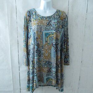 Chicos Top 3 XL Floral Paisley Patchwork Print 3/4 Sleeve Slinky